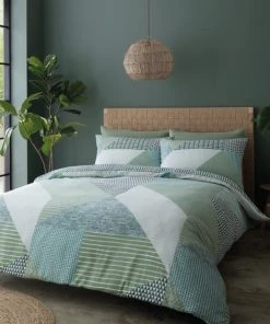 Catherine Lansfield Larsson Geo Green Duvet Cover And Pillowcase Set