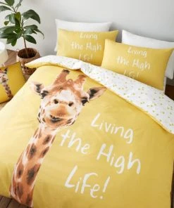 Catherine Lansfield Yellow Giraffe Duvet Cover And Pillowcase Set