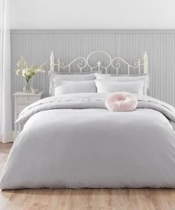 Holly Willoughby Plain Tasmin Grey 100% Cotton Duvet Cover And Pillowcase Set