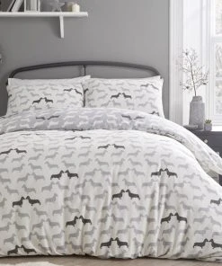 Fusion Snug Dudley Love Grey 100% Brushed Cotton Duvet Cover Set