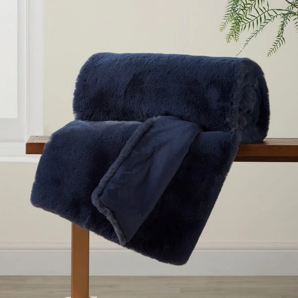 Dunelm Silky Soft Faux Fur Throw Navy 5 Dunelm Silky Soft Faux Fur Throw Navy - Image 5
