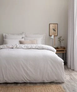 Dunelm Gingham Natural 100% Cotton Duvet Cover And Pillowcase Set