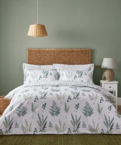 Dunelm Fern Green 100% Cotton Duvet Cover And Pillowcase Set