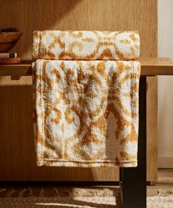Dunelm Printed Fleece Sitara 130x160cm Throw Old Gold