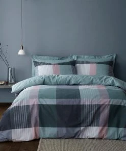 Dunelm Acton Check Teal Duvet Cover And Pillowcase Set