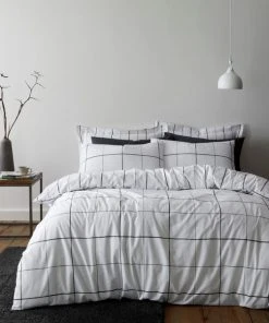 Dunelm Brooks Check White Duvet Cover And Pillowcase Set