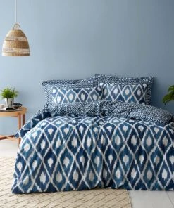 Dunelm Ayla Ikat Blue 100% Cotton Duvet Cover And Pillowcase Set