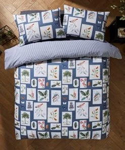 Natural History Museum Woodland Blue 100% Cotton Duvet Cover And Pillowcase Set