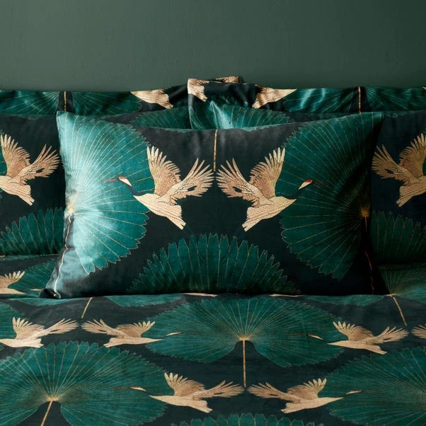 Dunelm Luxe Cranes Emerald Duvet Cover And Pillowcase Set 2 Dunelm Luxe Cranes Emerald Duvet Cover And Pillowcase Set - Image 2