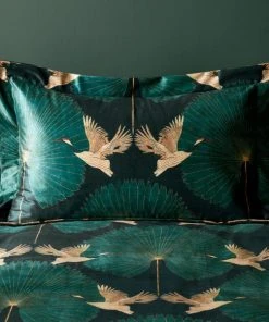 Dunelm Luxe Cranes Emerald Oxford Pillowcase