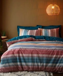 Dunelm Adah Zig Zag Teal Duvet Cover And Pillowcase Set
