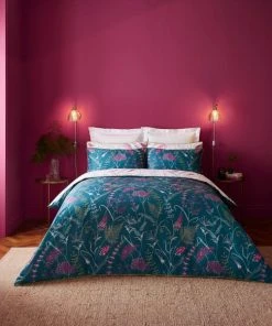 Dorma Winter Garden Teal 100% Cotton Reversible Duvet Cover And Pillowcase Set