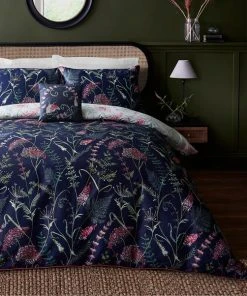 Dorma Winter Garden Navy 100% Cotton Reversible Duvet Cover And Pillowcase Set