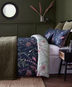 Dorma Winter Garden Navy 100% Cotton Reversible Duvet Cover And Pillowcase Set -Dunelm-shop 30772808 alt03