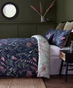 Dorma Winter Garden Navy 100% Cotton Reversible Duvet Cover And Pillowcase Set -Dunelm-shop 30772808 alt04