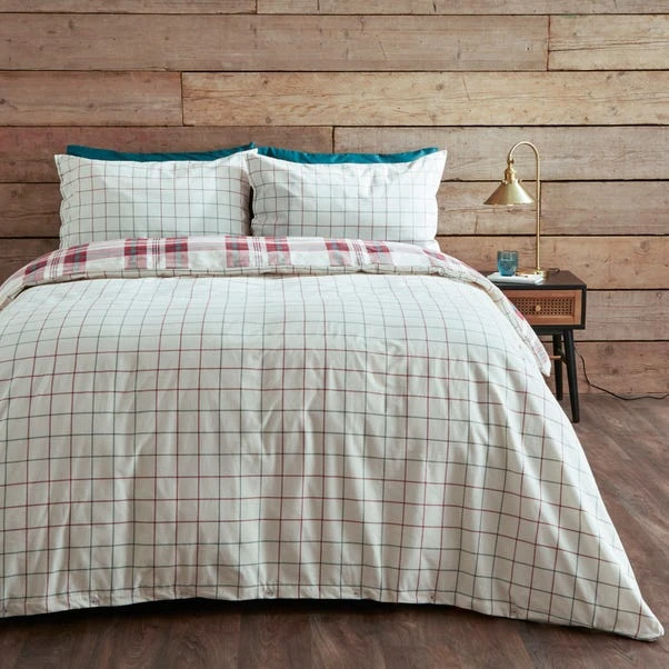 Dunelm Piper Red Check 100% Brushed Cotton Duvet Cover And Pillowcase Set 2 Dunelm Piper Red Check 100% Brushed Cotton Duvet Cover And Pillowcase Set - Image 2