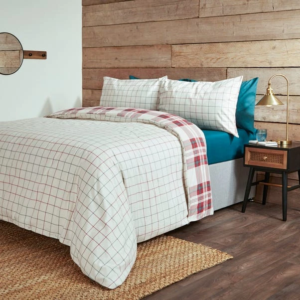 Dunelm Piper Red Check 100% Brushed Cotton Duvet Cover And Pillowcase Set 4 Dunelm Piper Red Check 100% Brushed Cotton Duvet Cover And Pillowcase Set - Image 4