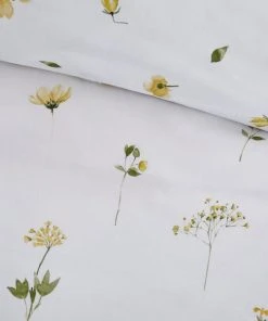 Dunelm Pressed Floral Yellow 100% Cotton Duvet Cover And Pillowcase Set -Dunelm-shop 30783531 alt05