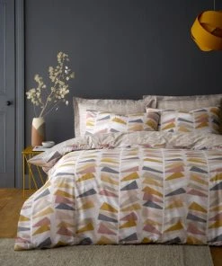 Dunelm Axel Leaf Ochre Duvet Cover And Pillowcase Set
