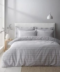 Dunelm Tristan Stripe Grey Duvet Cover And Pillowcase Set