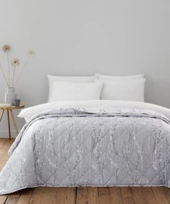 Dunelm Belle Floral Grey Bedspread