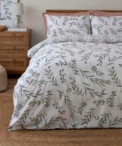 Dunelm Lara Leaf Anti-Allergy 100% Cotton Green Duvet Cover And Pillowcase Set