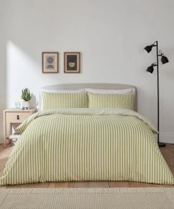 Dunelm Payton Stripe Green Duvet Cover And Pillowcase Set