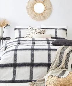 The Linen Yard Faux Mohair Stripe Navy 100% Cotton Duvet Cover & Pillowcase Set