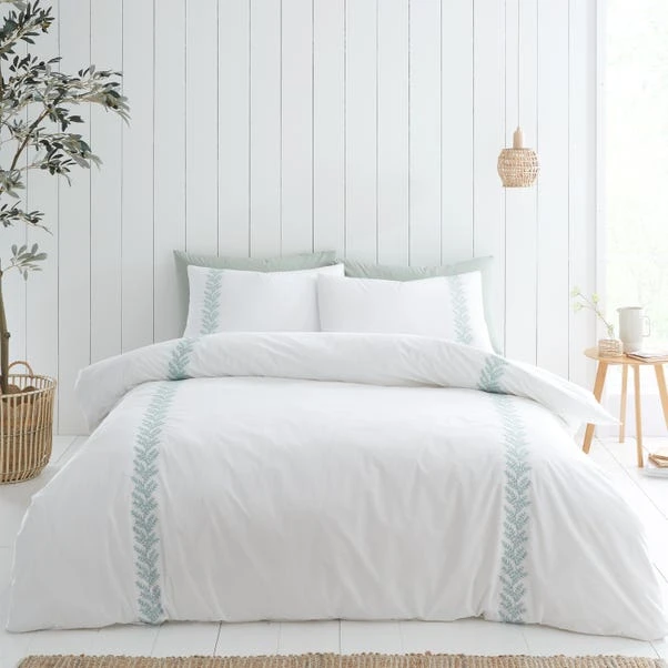 Bianca Fine Linens Embroid Leaf 100% Cotton Duvet Cover & Pillowcase Set 1 Bianca Fine Linens Embroid Leaf 100% Cotton Duvet Cover & Pillowcase Set