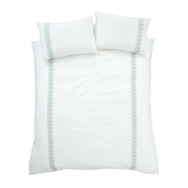 Bianca Fine Linens Embroid Leaf 100% Cotton Duvet Cover & Pillowcase Set 5 Bianca Fine Linens Embroid Leaf 100% Cotton Duvet Cover & Pillowcase Set - Image 5